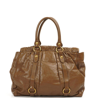 Miu Miu Vitello Shopping Tote Shine Lux Satchel Bag Braun