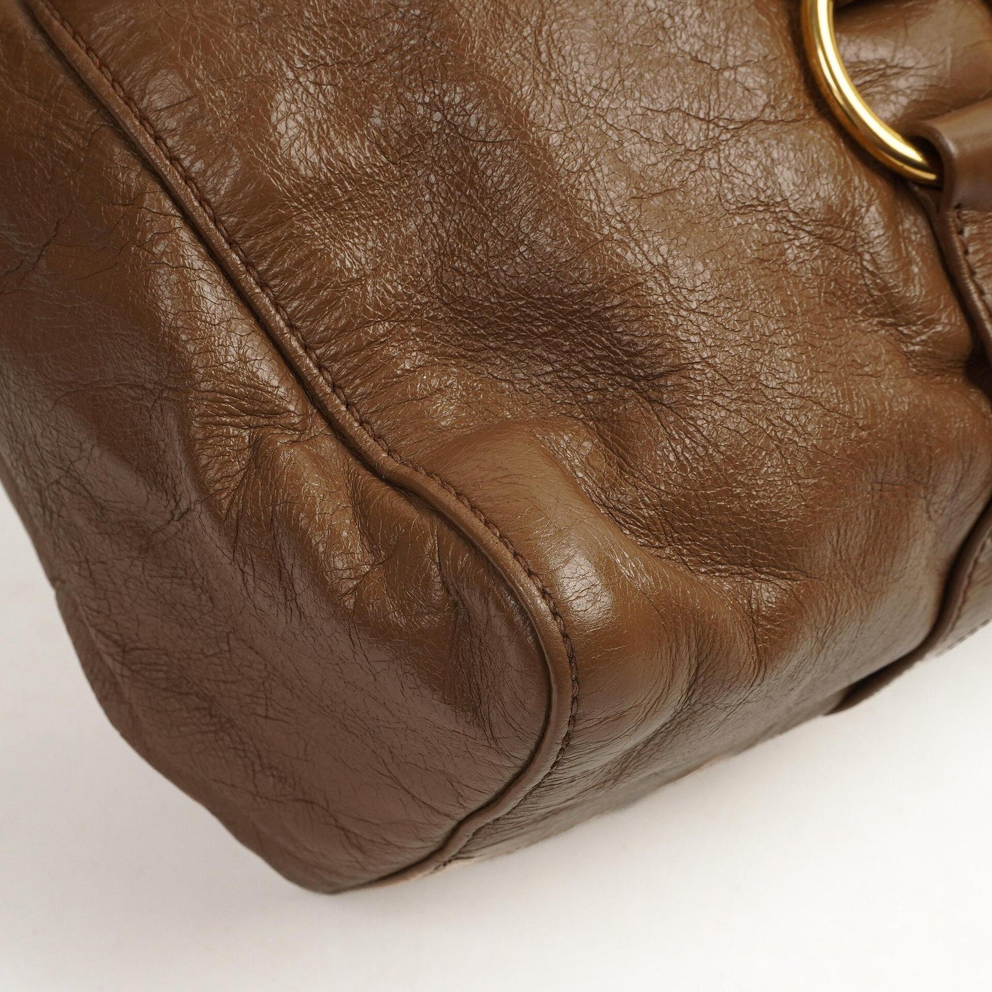 Miu Miu Vitello Shopping Tote Shine Lux Satchel Bag Braun