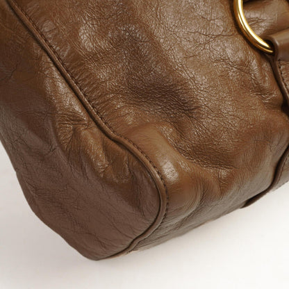 Miu Miu Vitello Shopping Tote Shine Lux Satchel Bag Braun