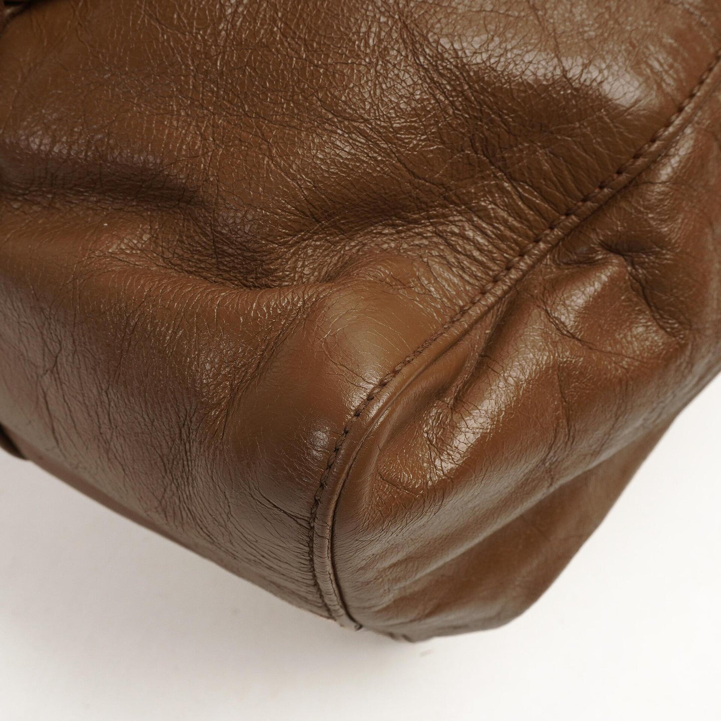 Miu Miu Vitello Shopping Tote Shine Lux Satchel Bag Braun