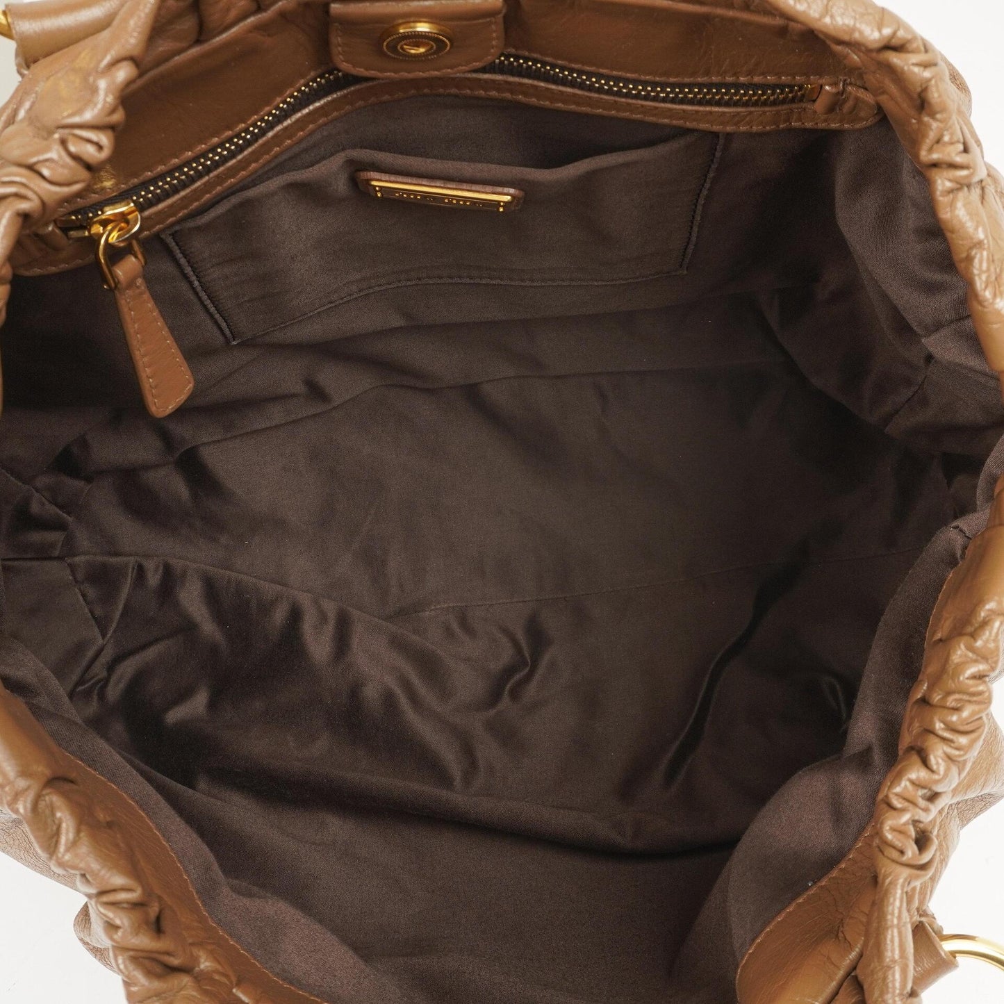 Miu Miu Vitello Shopping Tote Shine Lux Satchel Bag Braun