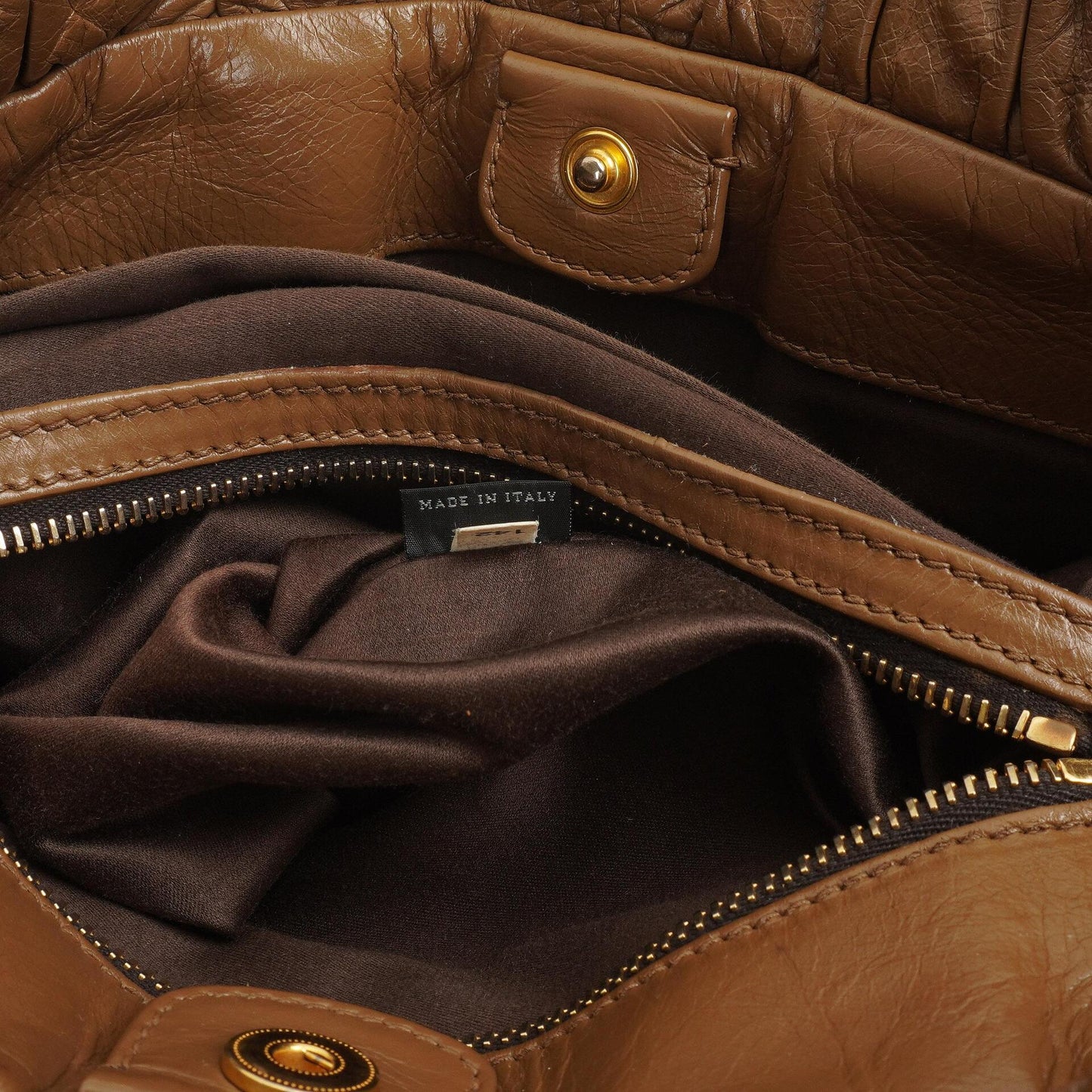 Miu Miu Vitello Shopping Tote Shine Lux Satchel Bag Braun