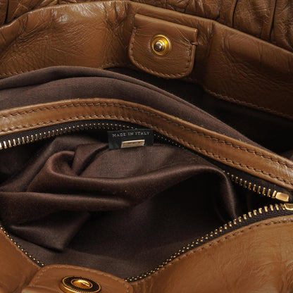 Miu Miu Vitello Shopping Tote Shine Lux Satchel Bag Braun