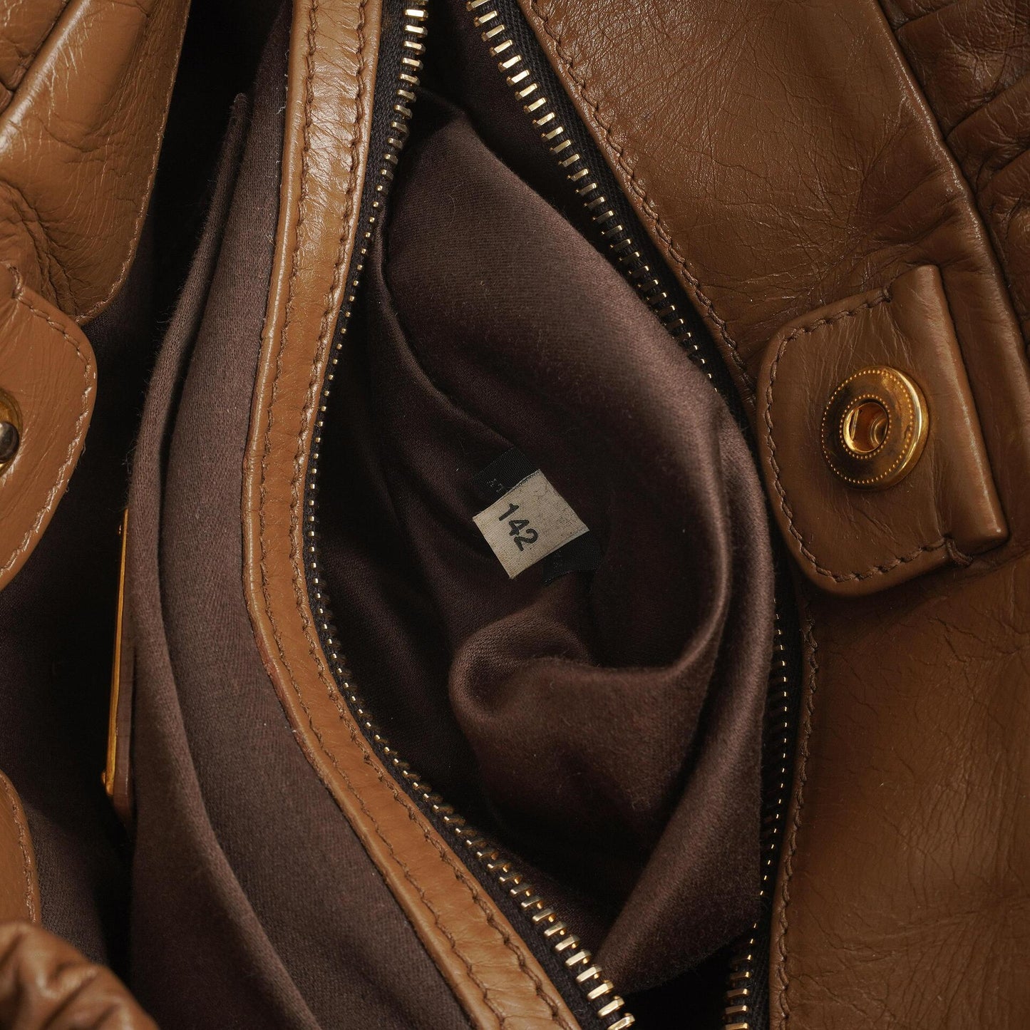 Miu Miu Vitello Shopping Tote Shine Lux Satchel Bag Braun