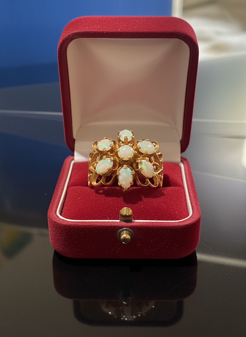 585er Gelbgold Ring mit Opalen – Vintage Schmuck – Größe 52