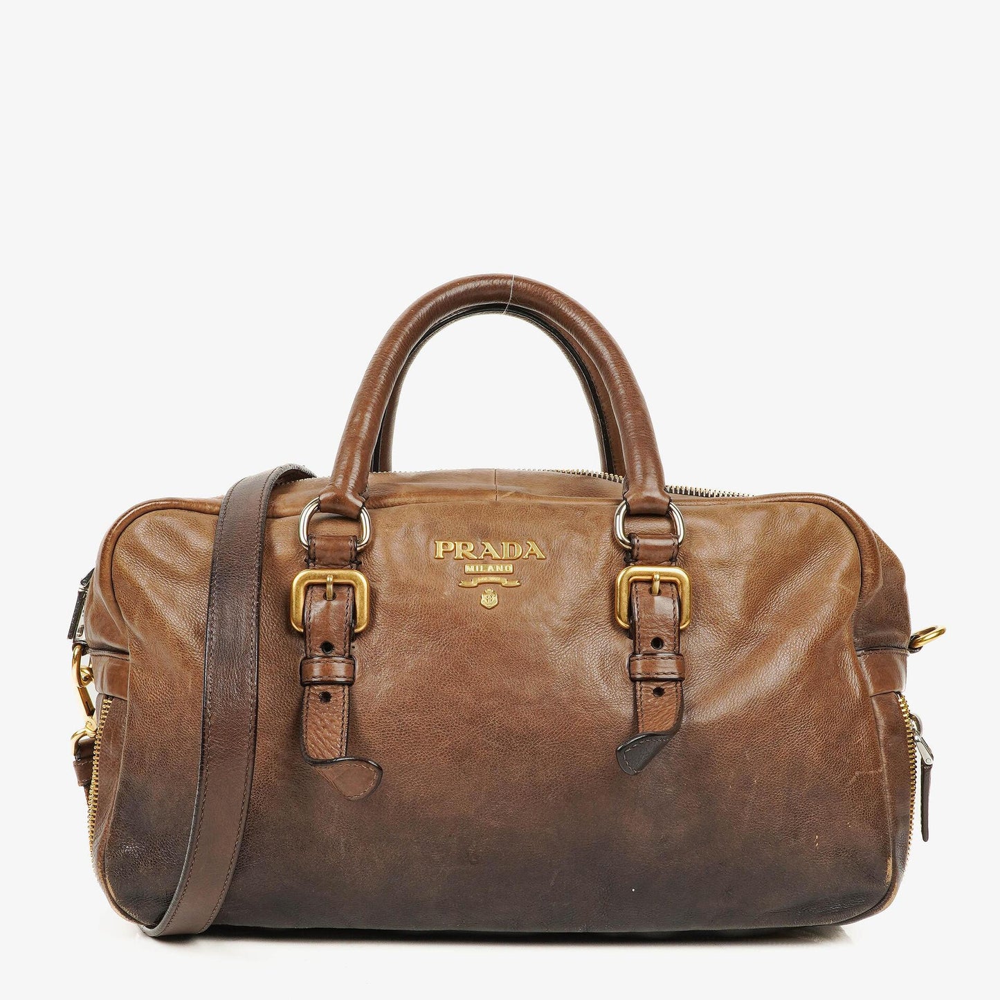 Prada Satchel-Tasche aus Ardesia/Fumo Ombre Glace Leder mit Reißverschlüssen