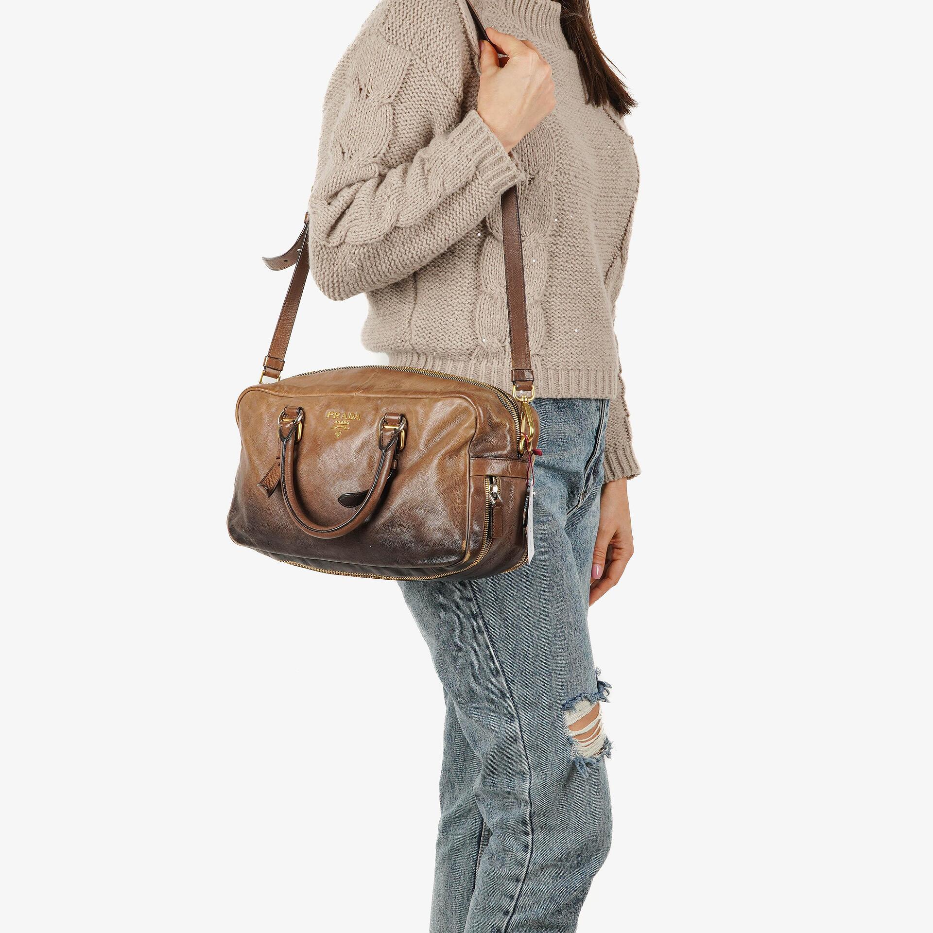 Prada Satchel-Tasche aus Ardesia/Fumo Ombre Glace Leder mit Reißverschlüssen
