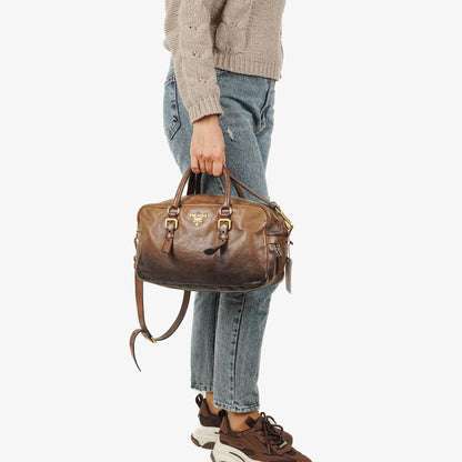 Prada Satchel-Tasche aus Ardesia/Fumo Ombre Glace Leder mit Reißverschlüssen