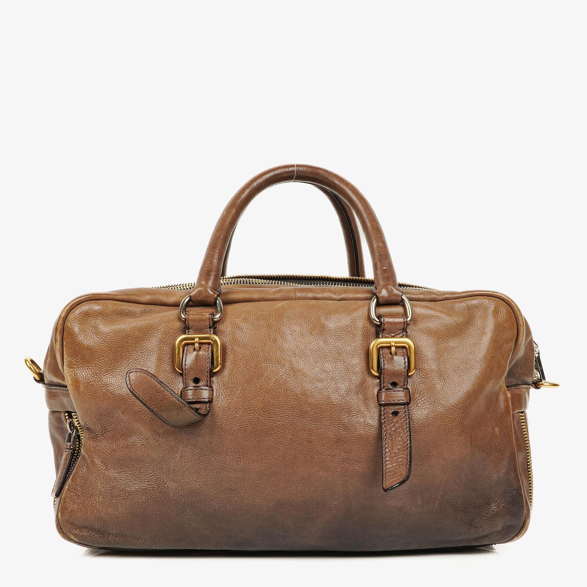 Prada Satchel-Tasche aus Ardesia/Fumo Ombre Glace Leder mit Reißverschlüssen