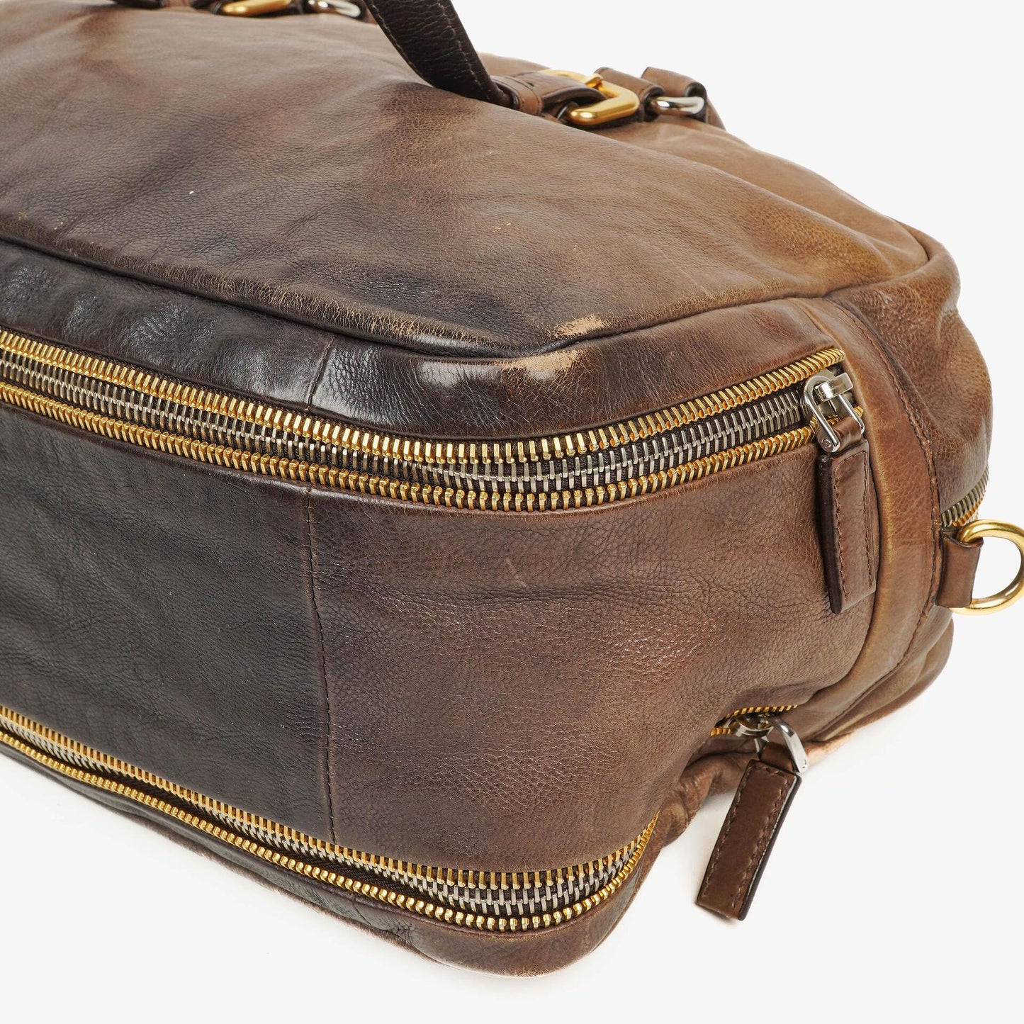 Prada Satchel-Tasche aus Ardesia/Fumo Ombre Glace Leder mit Reißverschlüssen