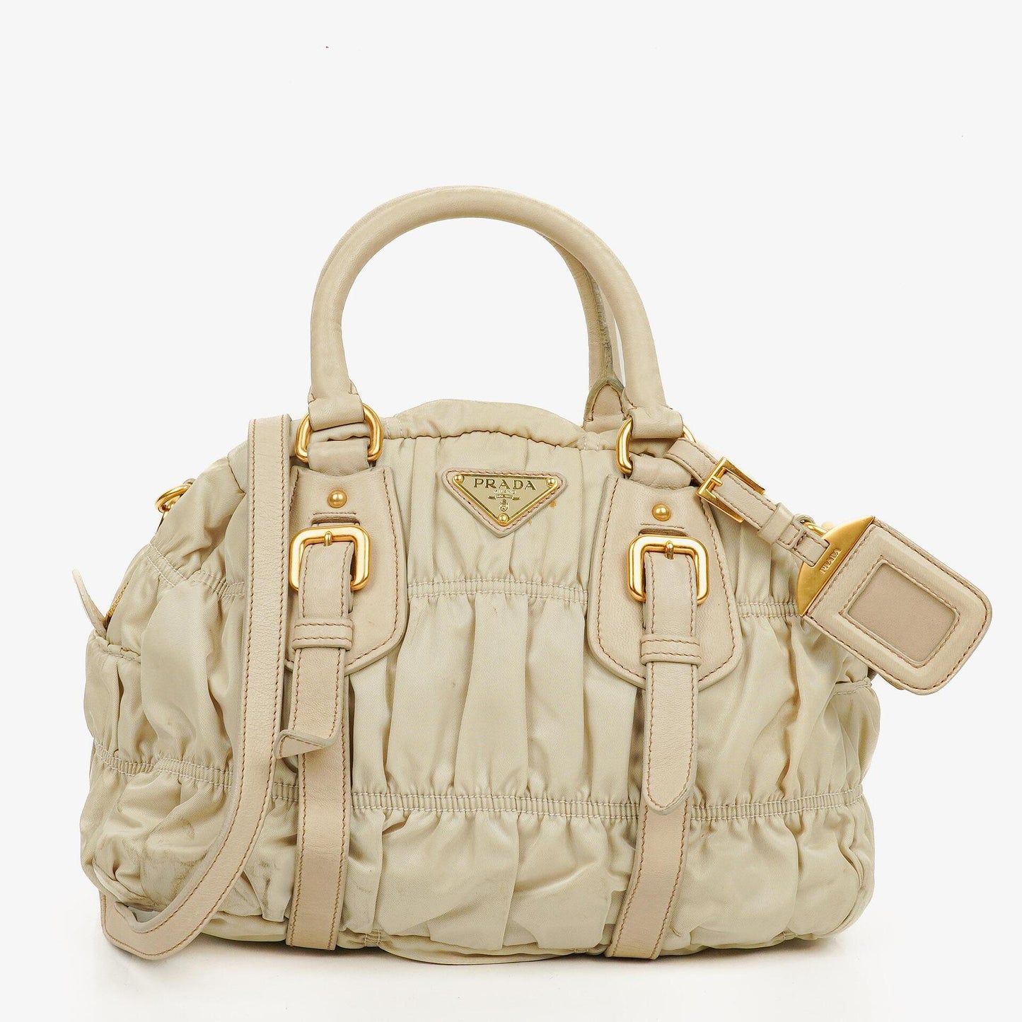 Prada Gaufre Satchel-Tasche aus beigem Nylon mit Reißverschluss