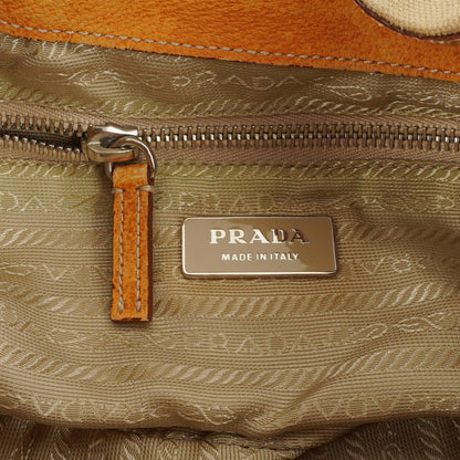 Prada Schultertasche aus beigem/karamellbraunem Canvas und Leder