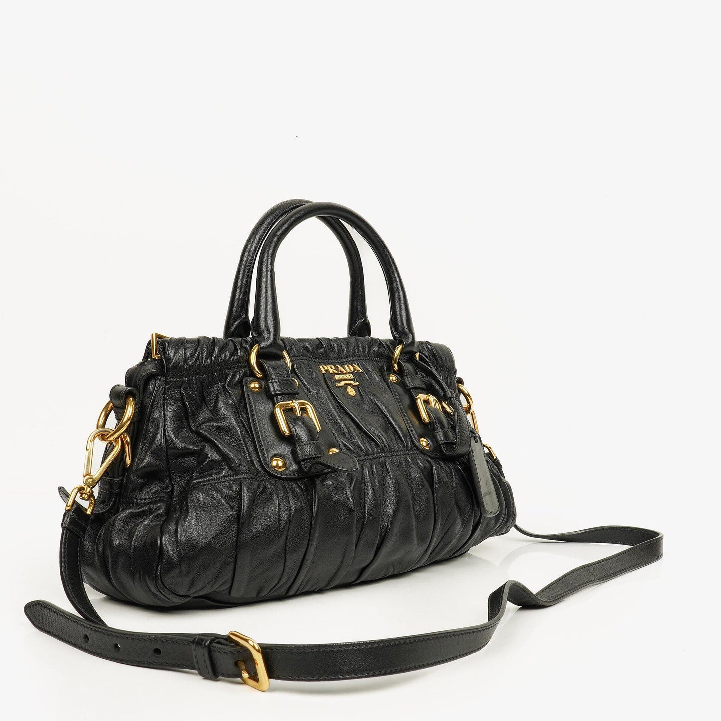 Prada Nappa Gaufre Leder Satchel Tasche in Schwarz