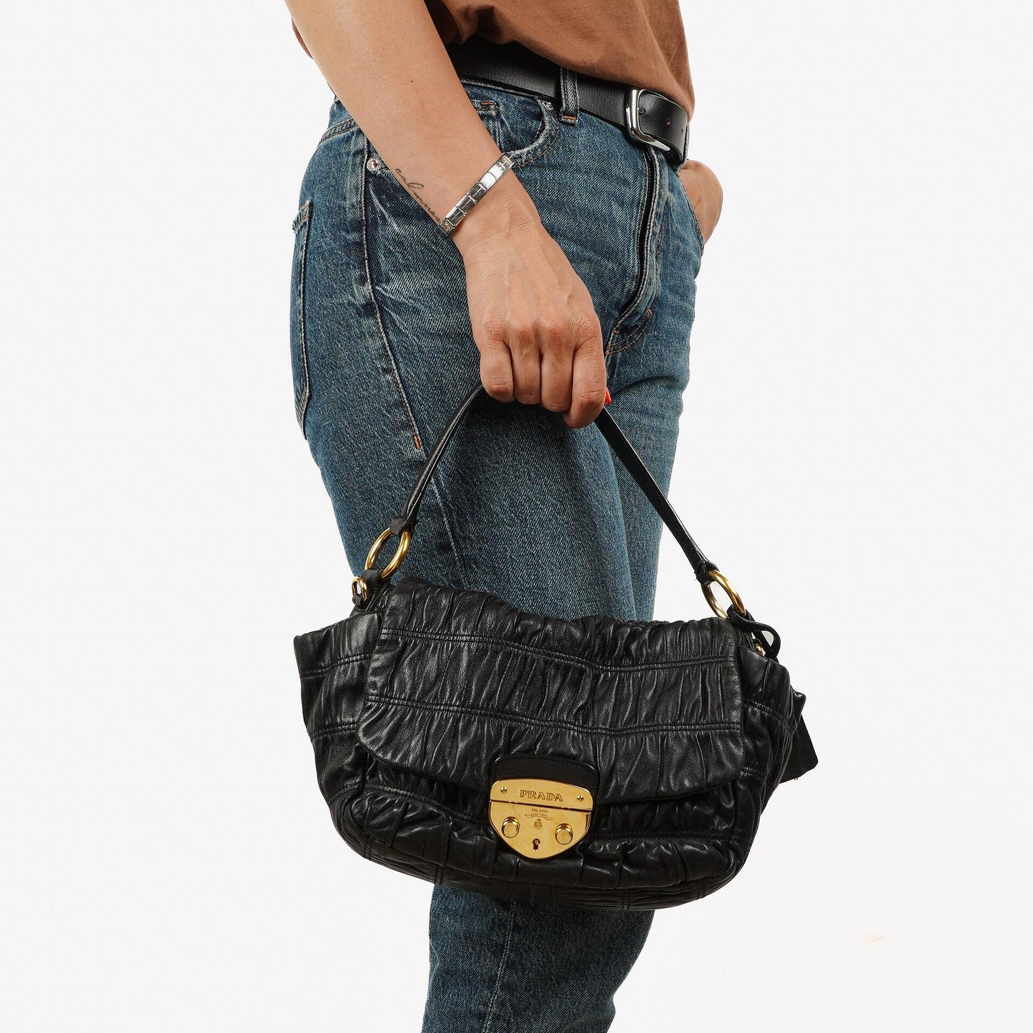 Prada Schwarze Nero Elegante Gaufre Klapptasche