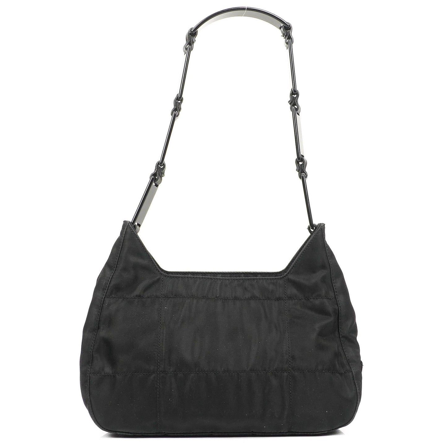 Prada Schwarze Nylon Emaillierte Metall Dreieck Obergriff Schultertasche