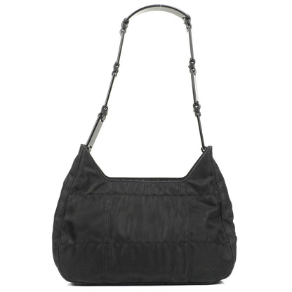 Prada Schwarze Nylon Emaillierte Metall Dreieck Obergriff Schultertasche