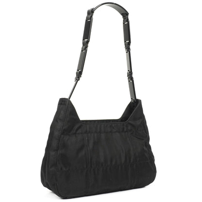 Prada Schwarze Nylon Emaillierte Metall Dreieck Obergriff Schultertasche
