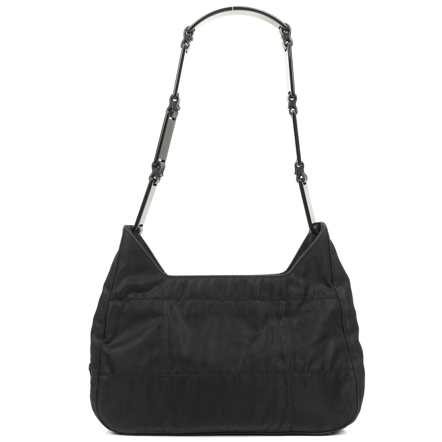 Prada Schwarze Nylon Emaillierte Metall Dreieck Obergriff Schultertasche