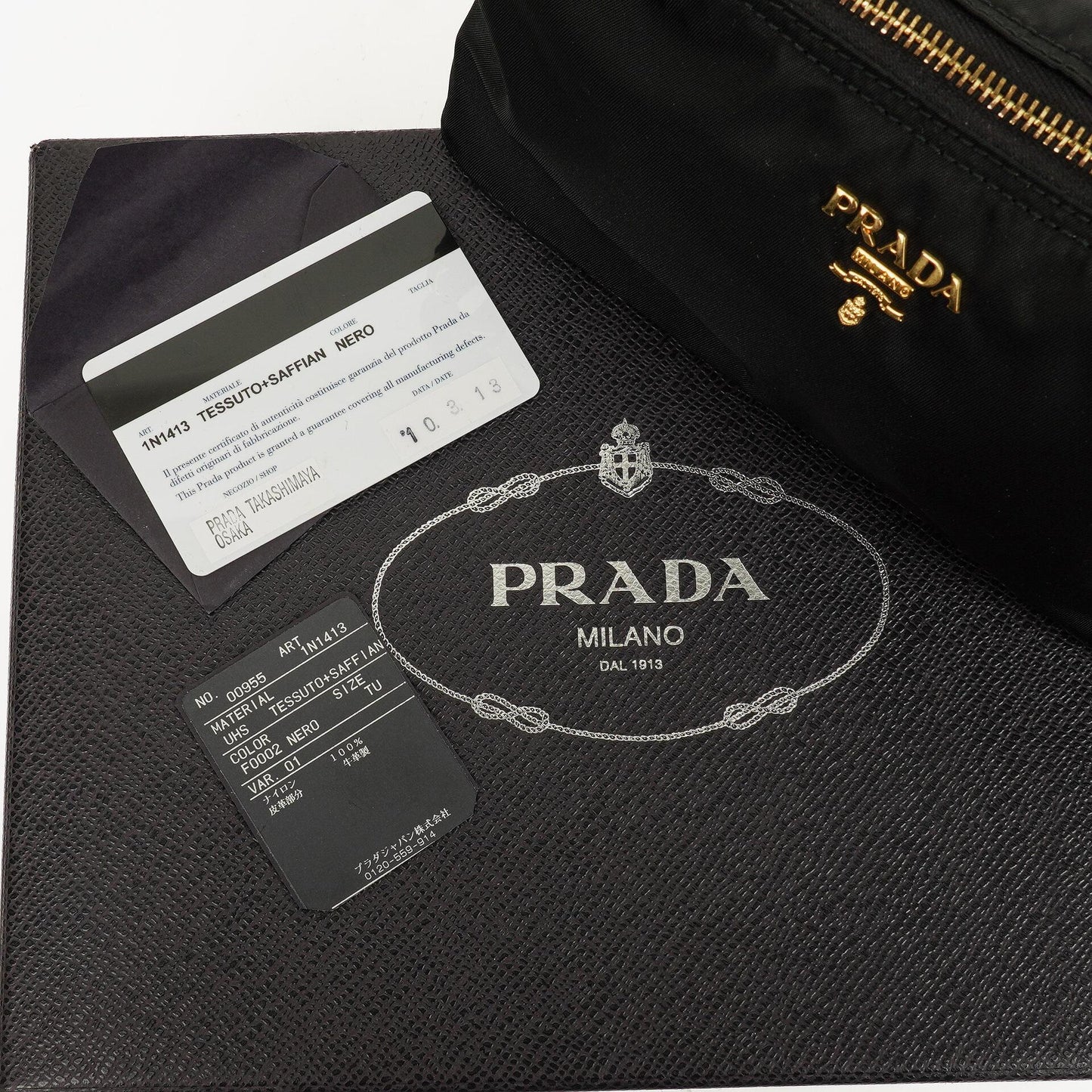 Prada Schultertasche aus schwarzem Tessuto und Saffiano-Leder