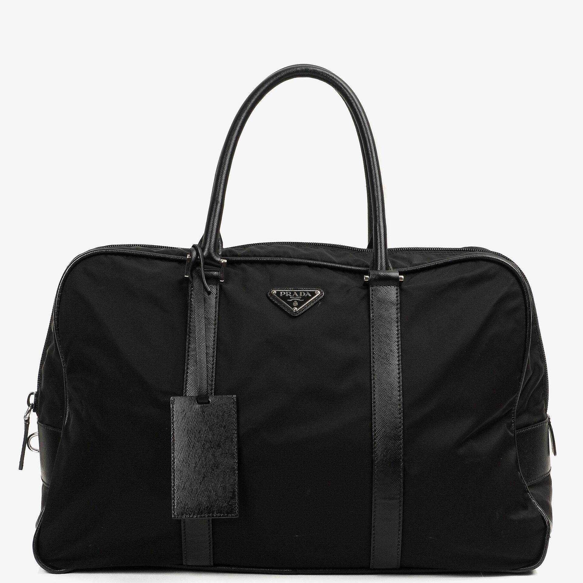 Prada Schwarze Tessuto Nylon Und Saffiano Leder Nero Duffle Bag