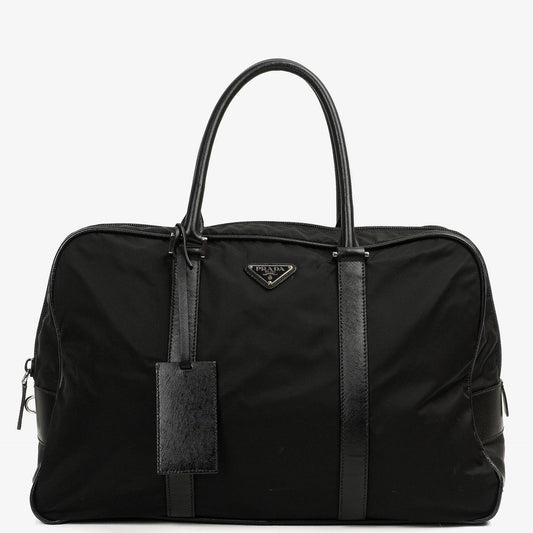 Prada Schwarze Tessuto Nylon Und Saffiano Leder Nero Duffle Bag