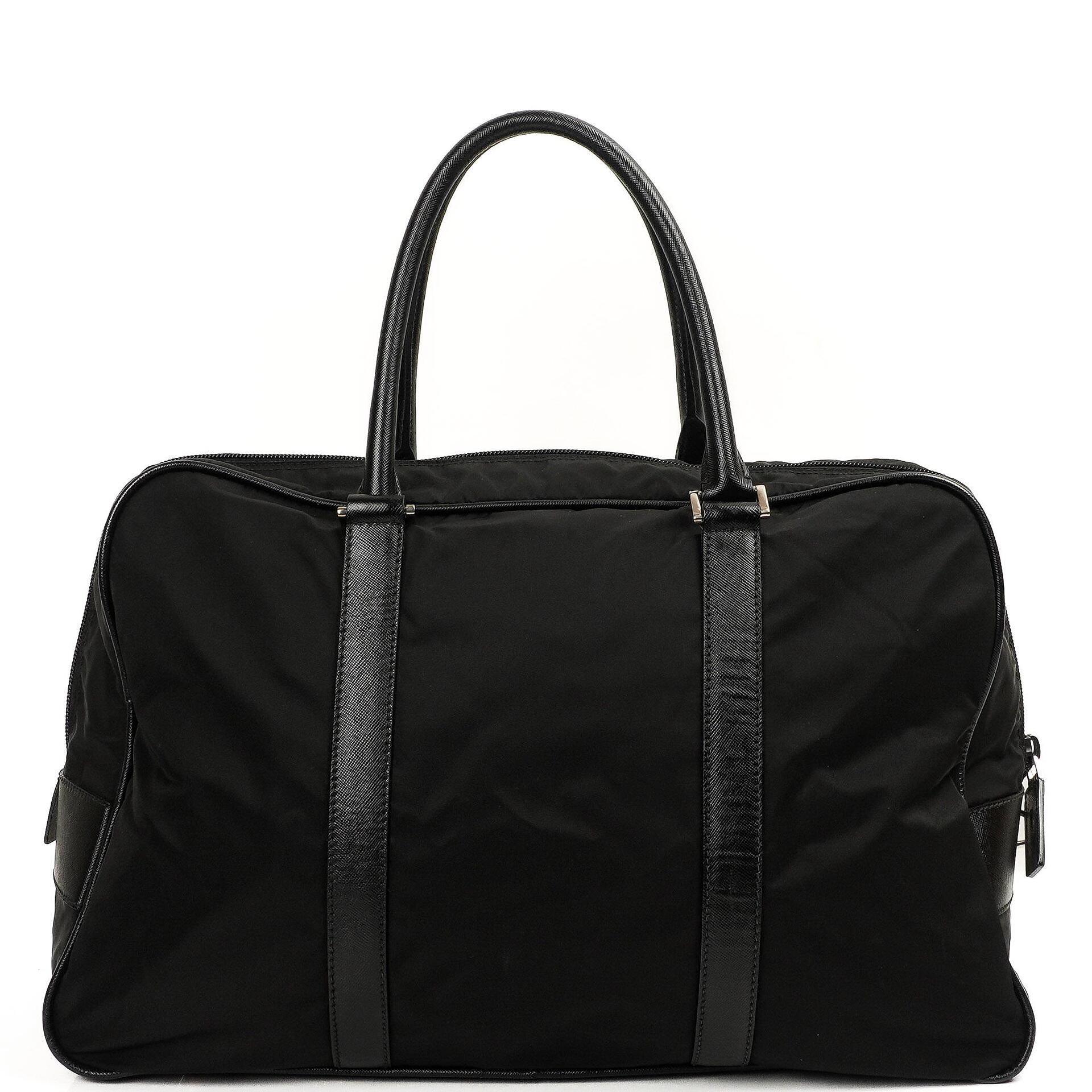 Prada Schwarze Tessuto Nylon Und Saffiano Leder Nero Duffle Bag