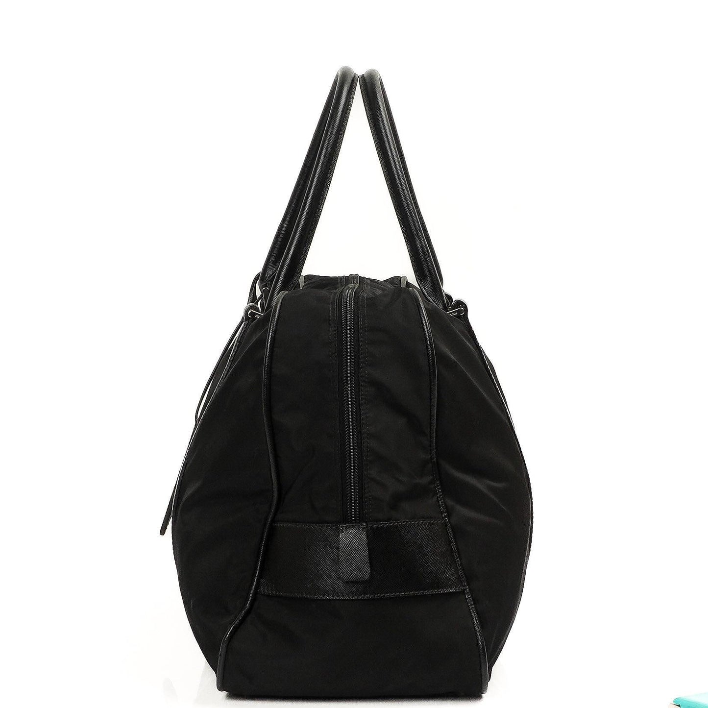 Prada Schwarze Tessuto Nylon Und Saffiano Leder Nero Duffle Bag