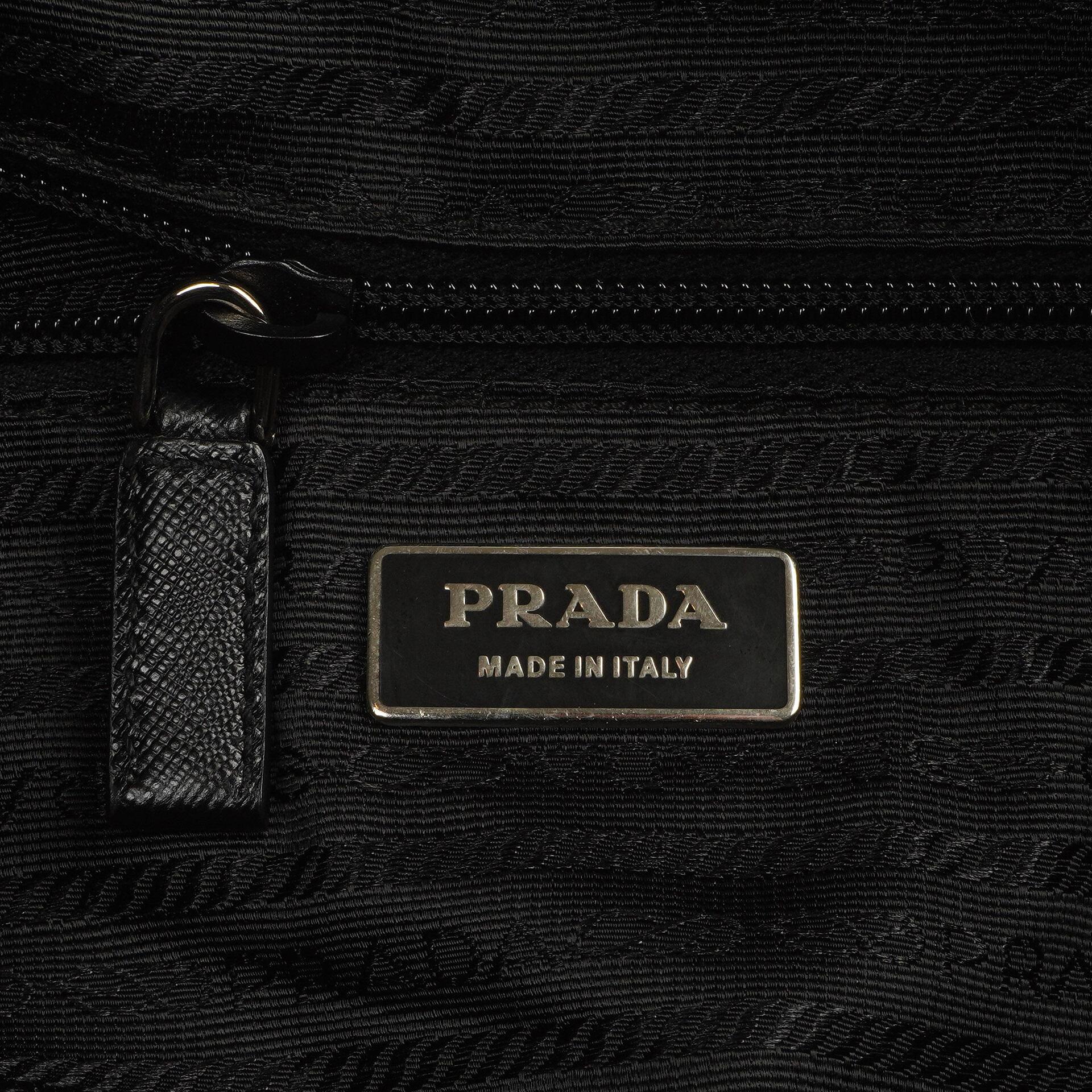 Prada Schwarze Tessuto Nylon Und Saffiano Leder Nero Duffle Bag