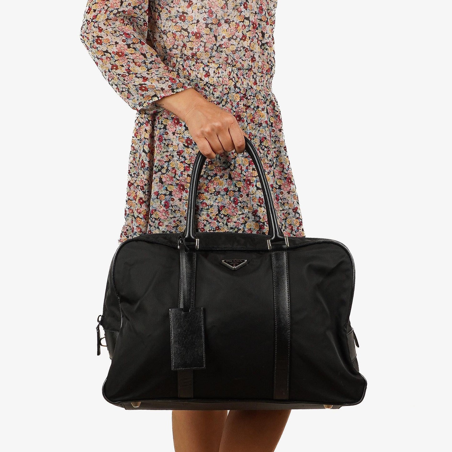 Prada Schwarze Tessuto Nylon Und Saffiano Leder Nero Duffle Bag