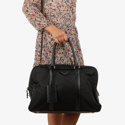 Prada Schwarze Tessuto Nylon Und Saffiano Leder Nero Duffle Bag