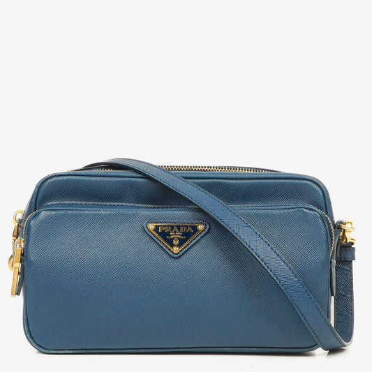 Prada Bleuette Saffiano Lux Umhängetasche mit Doppelreißverschluss
