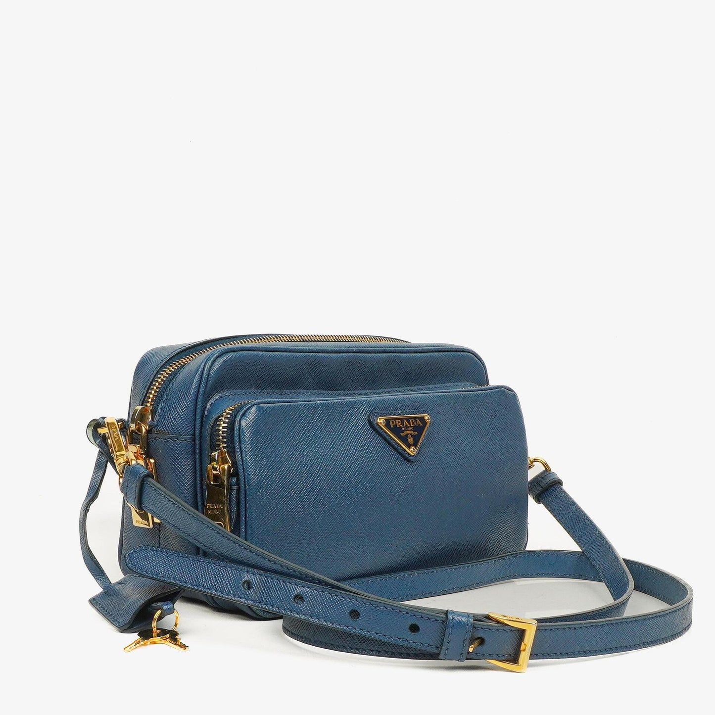 Prada Bleuette Saffiano Lux Umhängetasche mit Doppelreißverschluss