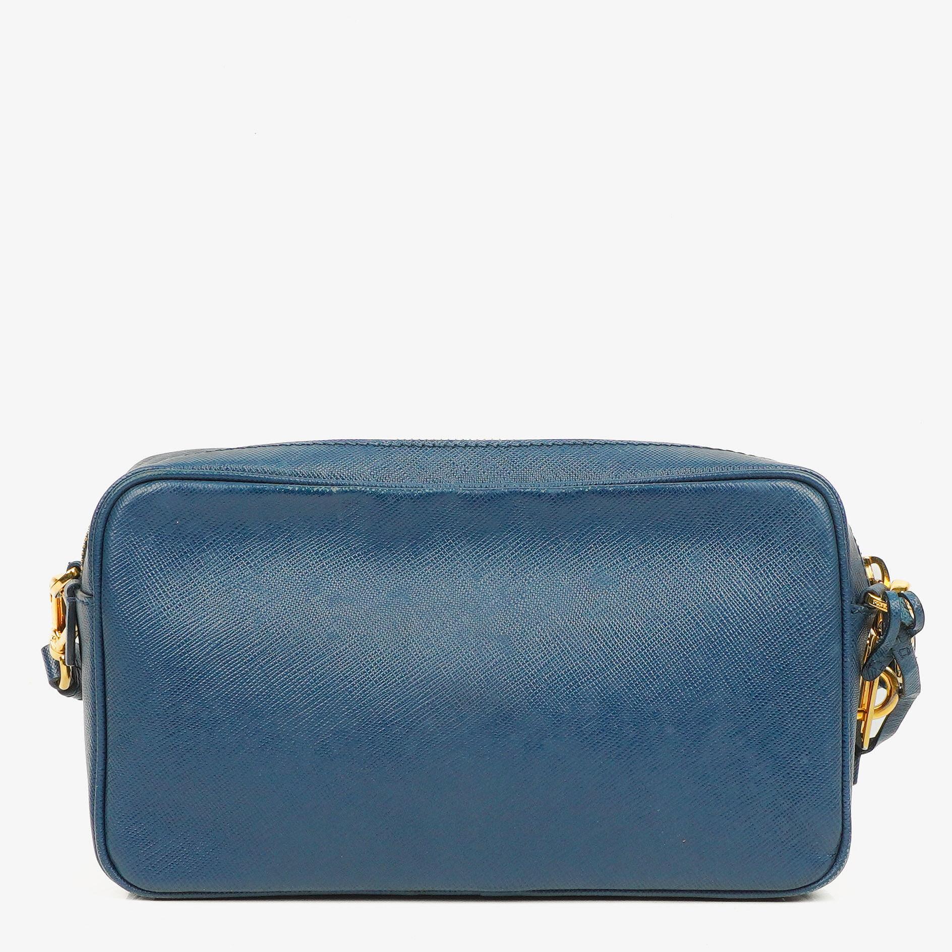 Prada Bleuette Saffiano Lux Umhängetasche mit Doppelreißverschluss