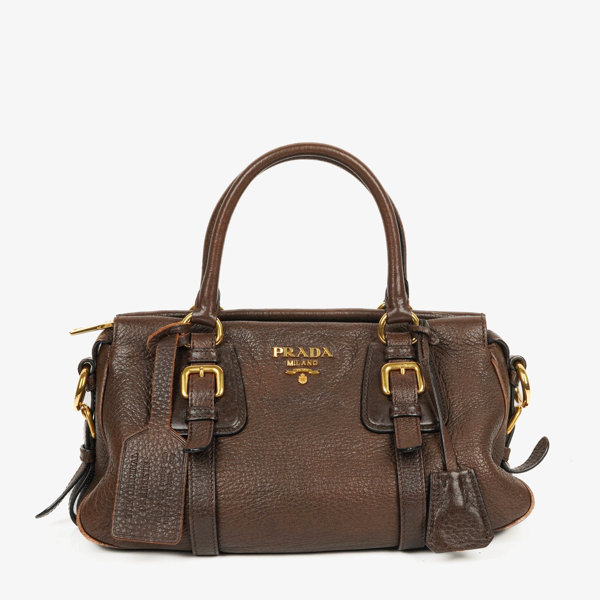 Prada Satchel Tasche aus braunem Cervo Leder