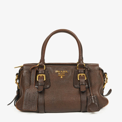 Prada Satchel Tasche aus braunem Cervo Leder