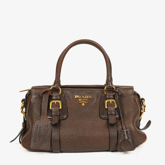 Prada Satchel Tasche aus braunem Cervo Leder