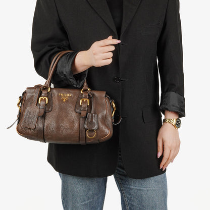 Prada Satchel Tasche aus braunem Cervo Leder