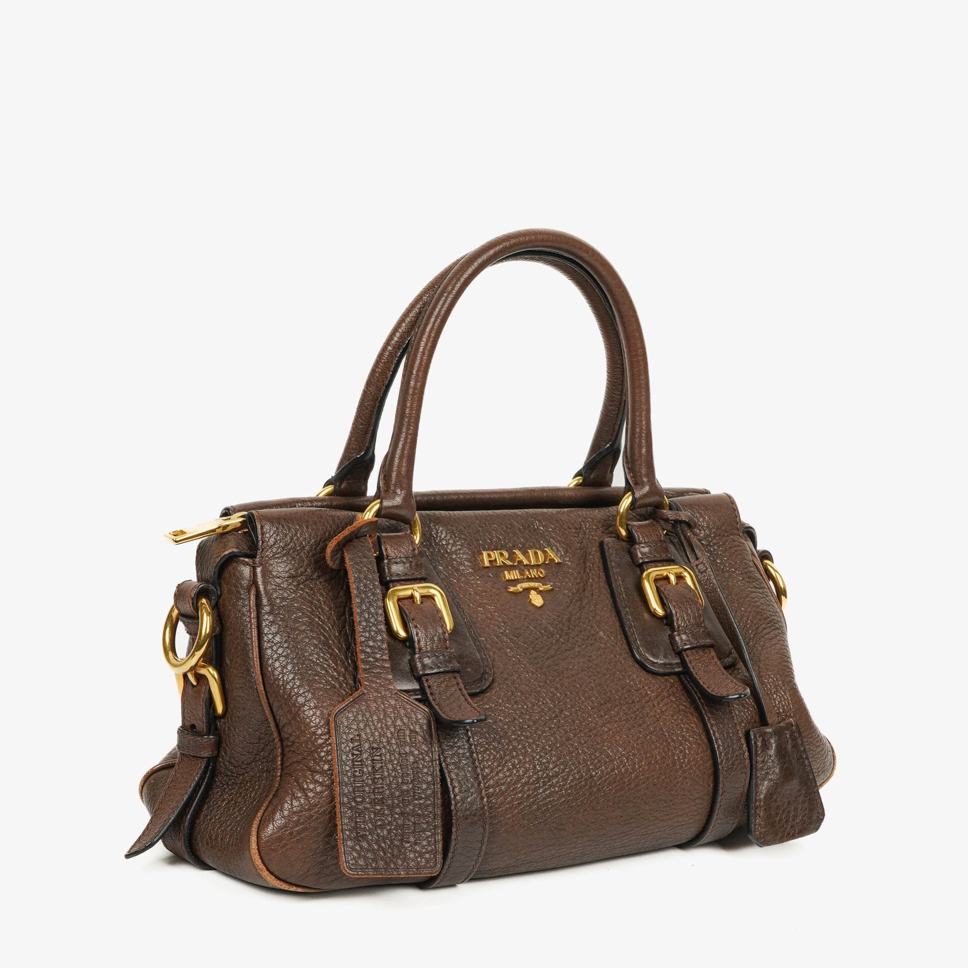 Prada Satchel Tasche aus braunem Cervo Leder