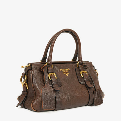 Prada Satchel Tasche aus braunem Cervo Leder