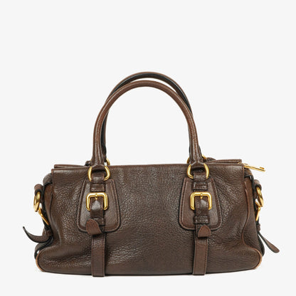 Prada Satchel Tasche aus braunem Cervo Leder