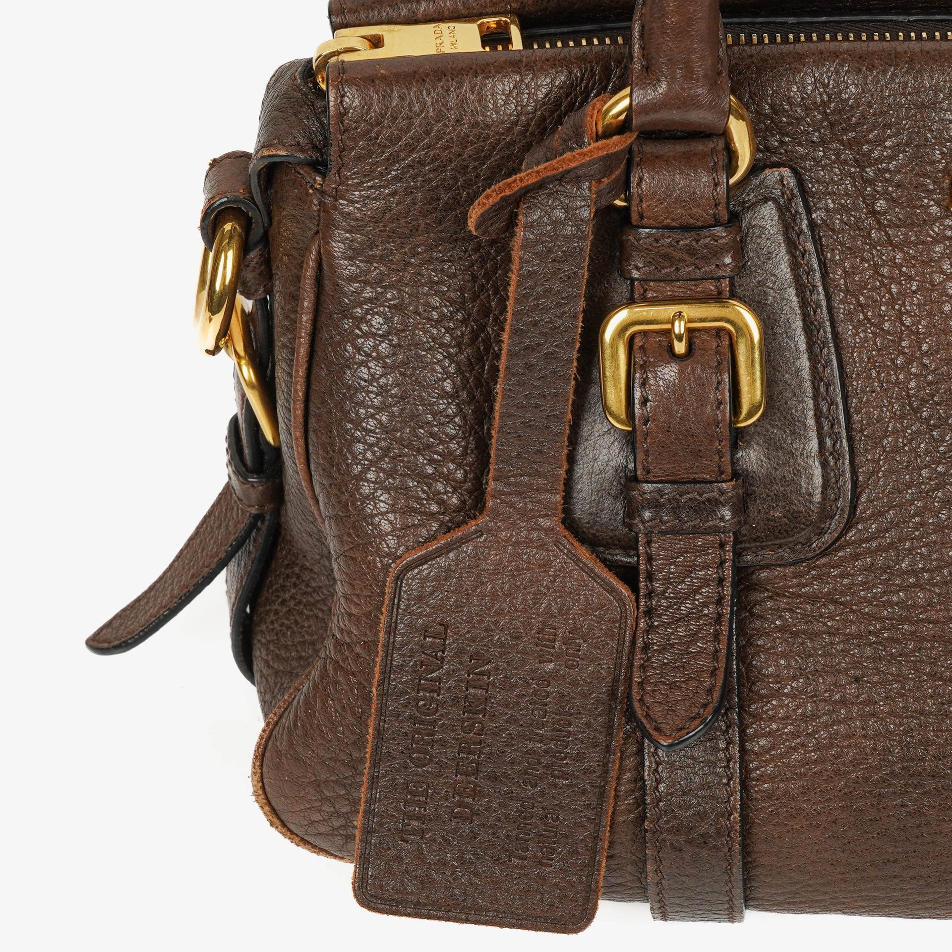 Prada Satchel Tasche aus braunem Cervo Leder