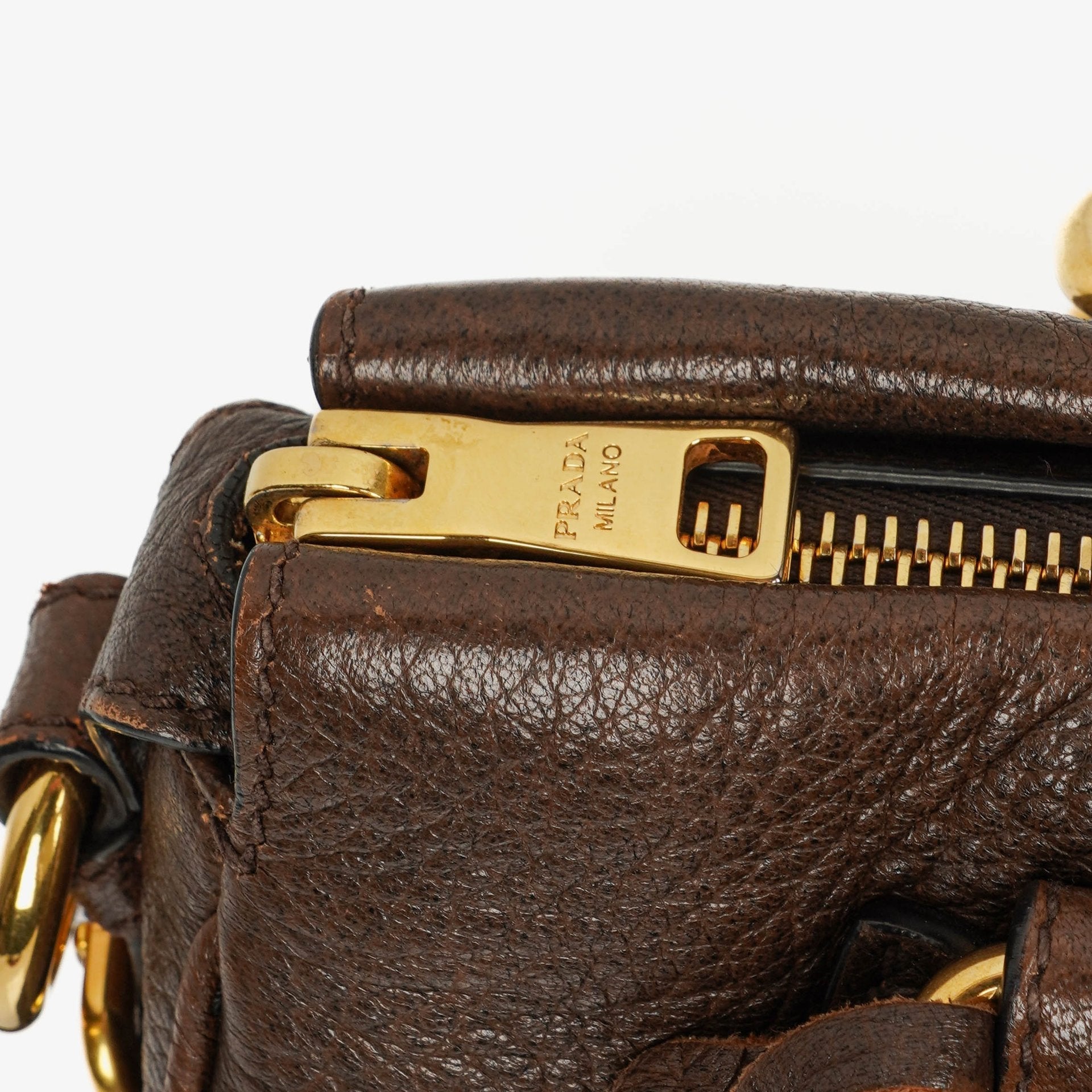 Prada Satchel Tasche aus braunem Cervo Leder