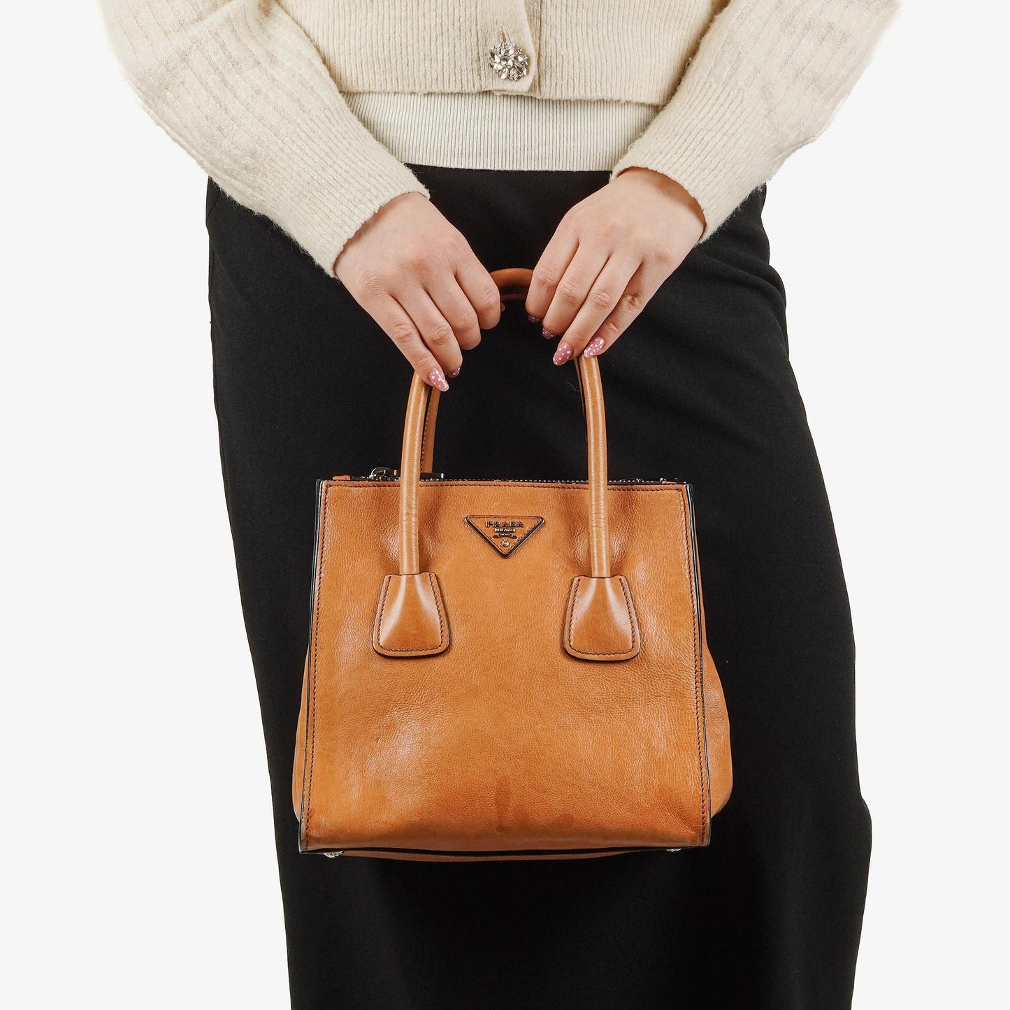 Prada 2-Wege-Handtasche aus Glace Kalbsleder mit Doppelfach