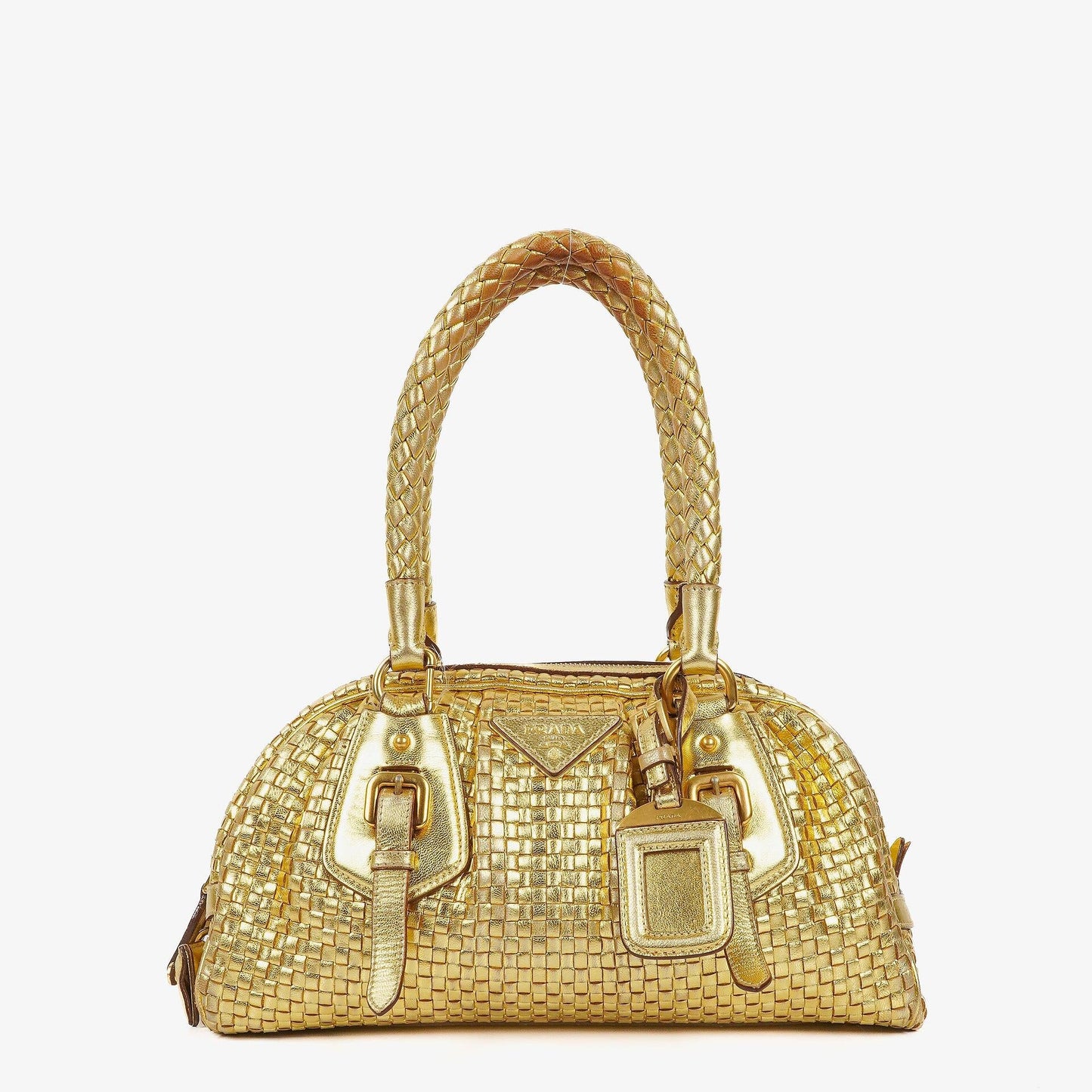 Prada Intreccio Madras Oro Leder Schultertasche