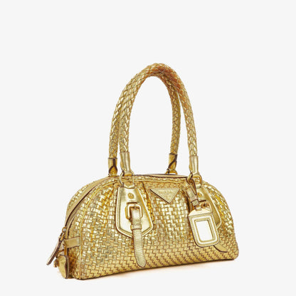 Prada Intreccio Madras Oro Leder Schultertasche