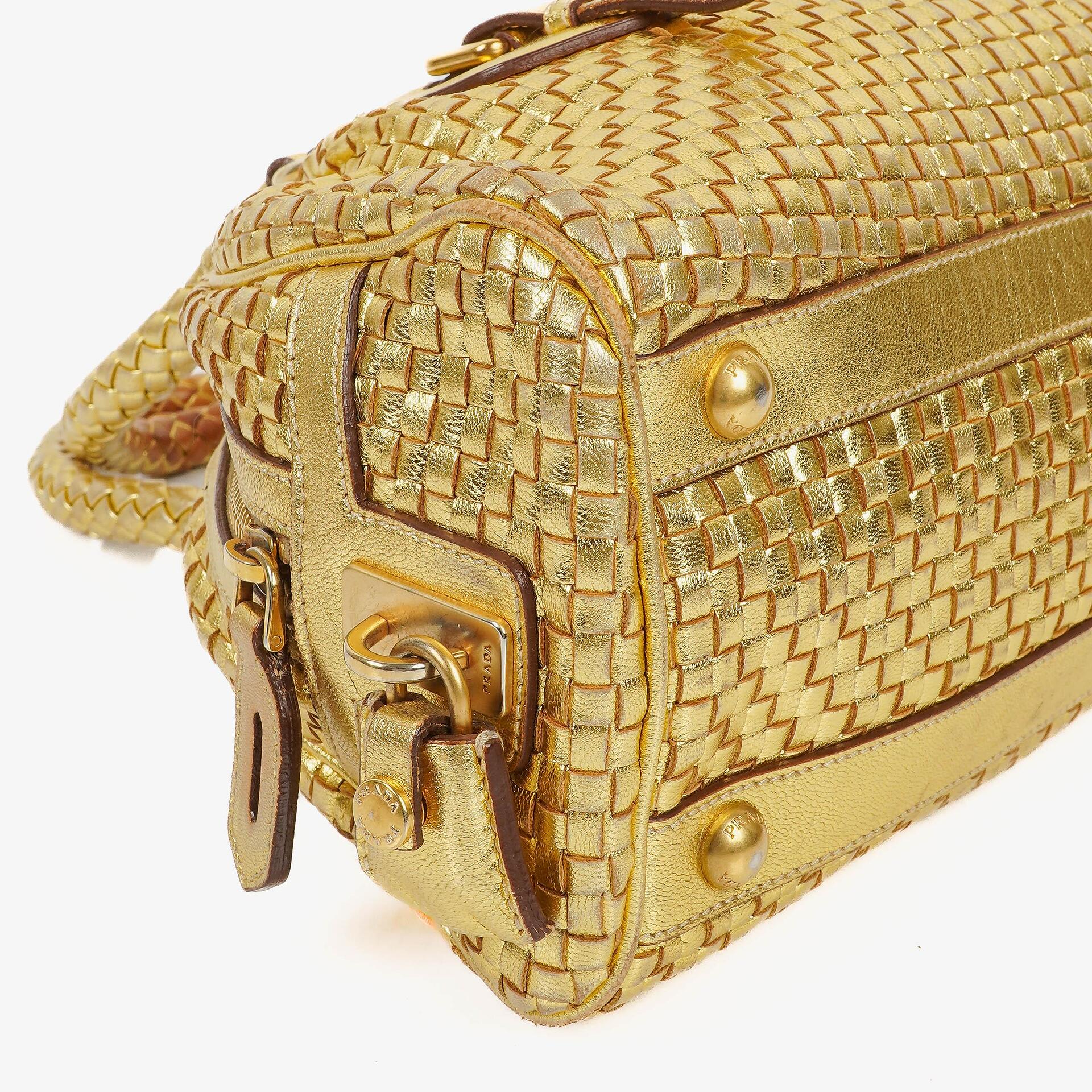 Prada Intreccio Madras Oro Leder Schultertasche