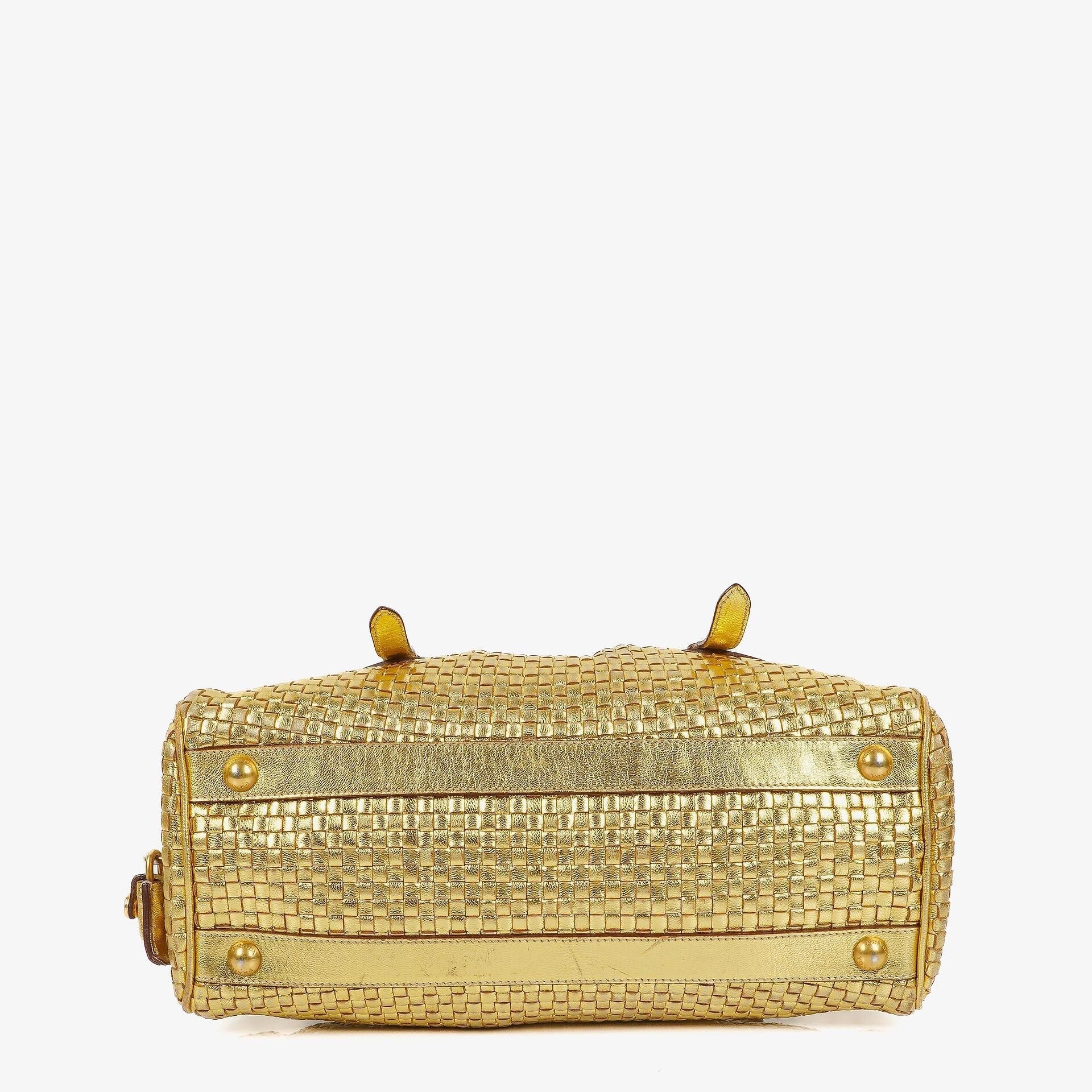 Prada Intreccio Madras Oro Leder Schultertasche
