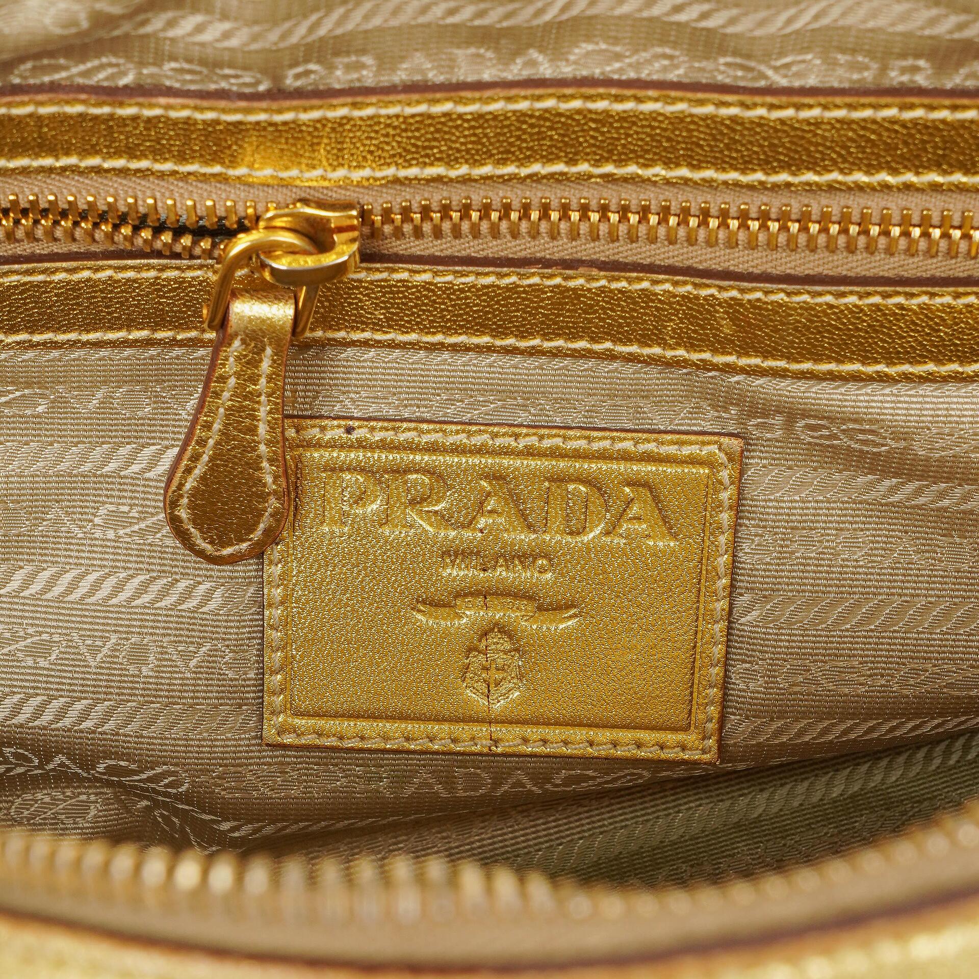 Prada Intreccio Madras Oro Leder Schultertasche