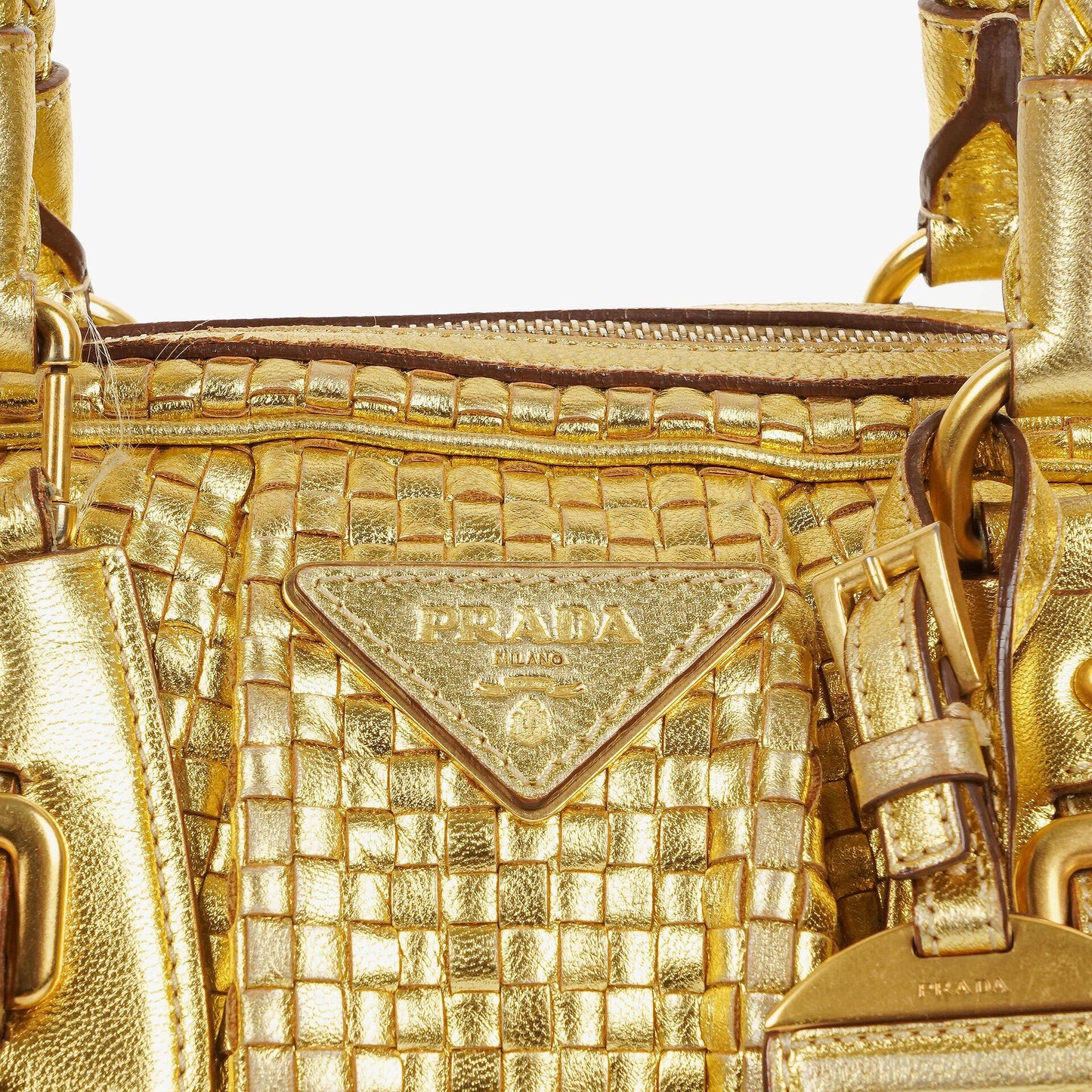 Prada Intreccio Madras Oro Leder Schultertasche