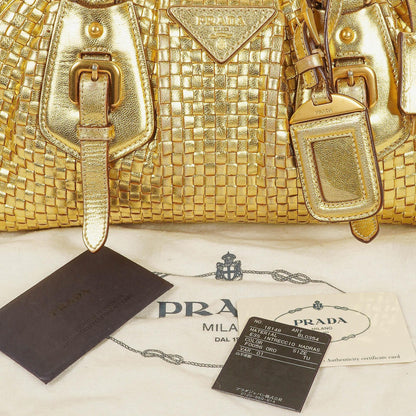 Prada Intreccio Madras Oro Leder Schultertasche